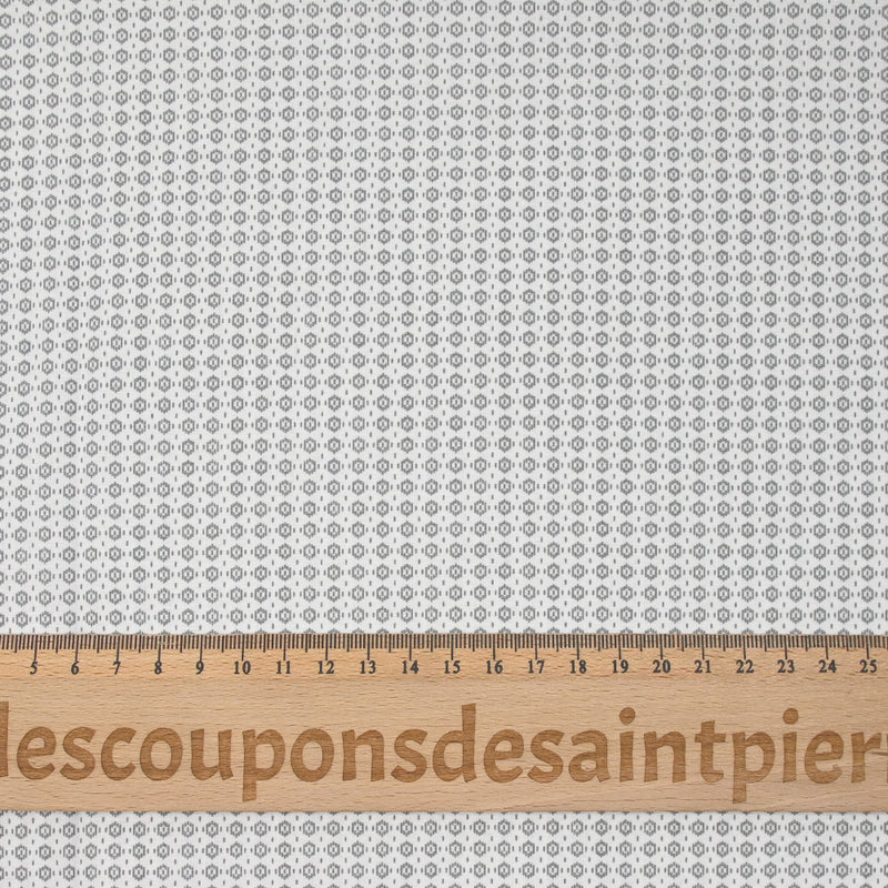 Coton imprimé brique grise fond blanc cassé