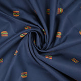 Coton imprimé mini burger fond bleu