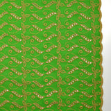 Broderie anglaise festonnée beige Éléonore fond vert pomme