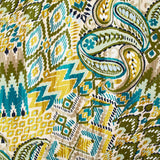 Double gaze matelassée double face ikat et cachemire vert et ocre au mètre