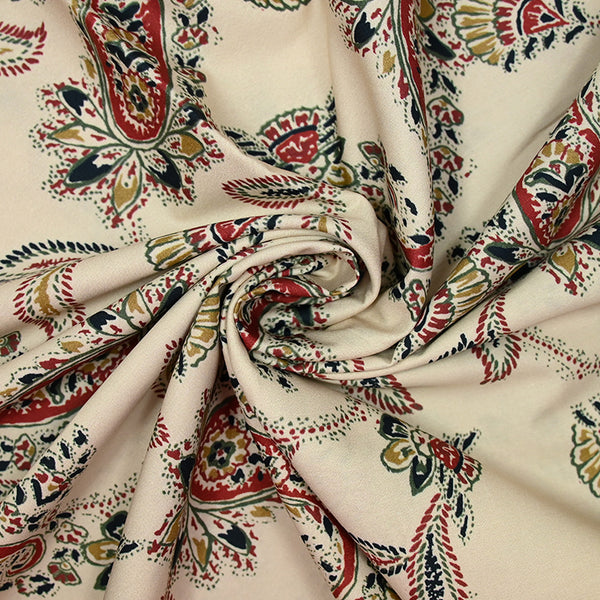 Coton imprimé cachemire rouge brique fond beige