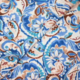 Blue fuzzy paisley printed polyester satin