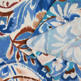 Blue fuzzy paisley printed polyester satin