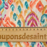 Polycotton Print Voile Blue Art, Brown and Orange Broken White Background