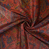 Jacquard polyester lamé cachemire jaune et bleu fond rouge clair
