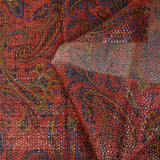Jacquard polyester lamé cachemire jaune et bleu fond rouge clair