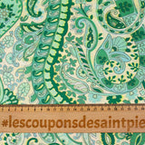 Polyester imprimé cachemire vert fond écru