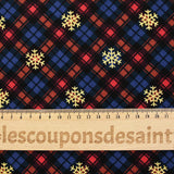 Flanelle de coton imprimée tartan marron et flocons dorés