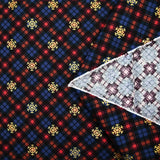 Flanelle de coton imprimée tartan marron et flocons dorés