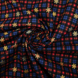 Flanelle de coton imprimée tartan marron et flocons dorés
