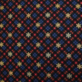 Flanelle de coton imprimée tartan marron et flocons dorés