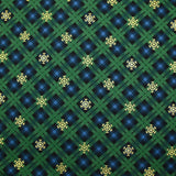 Flanelle de coton imprimée tartan vert sapin et flocons dorés