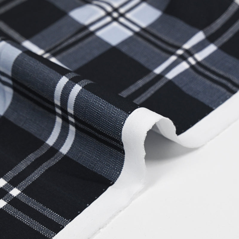 Coton imprimé carreaux bleu clair fond gris anthracite