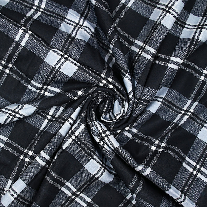 Coton imprimé carreaux bleu clair fond gris anthracite