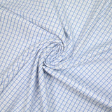 Popeline polycoton jacquard à carreaux bleu denim fond blanc
