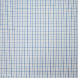 Popeline polycoton jacquard à carreaux bleu denim fond blanc