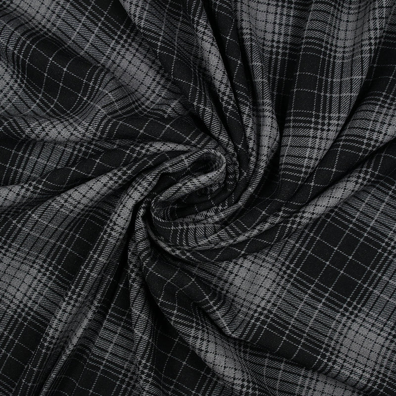 Viscose imprimée carreaux gris fond noir