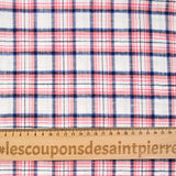 Viscose tissée teint carreaux rouge, noir et bleu fond blanc