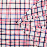 Viscose tissée teint carreaux rouge, noir et bleu fond blanc