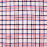 Viscose tissée teint carreaux rouge, noir et bleu fond blanc