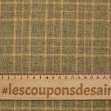 Flanelle laine mélangée carreaux jaune et vert fond beige
