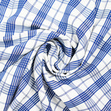 Twill de viscose à carreaux bleus fond blanc cassé