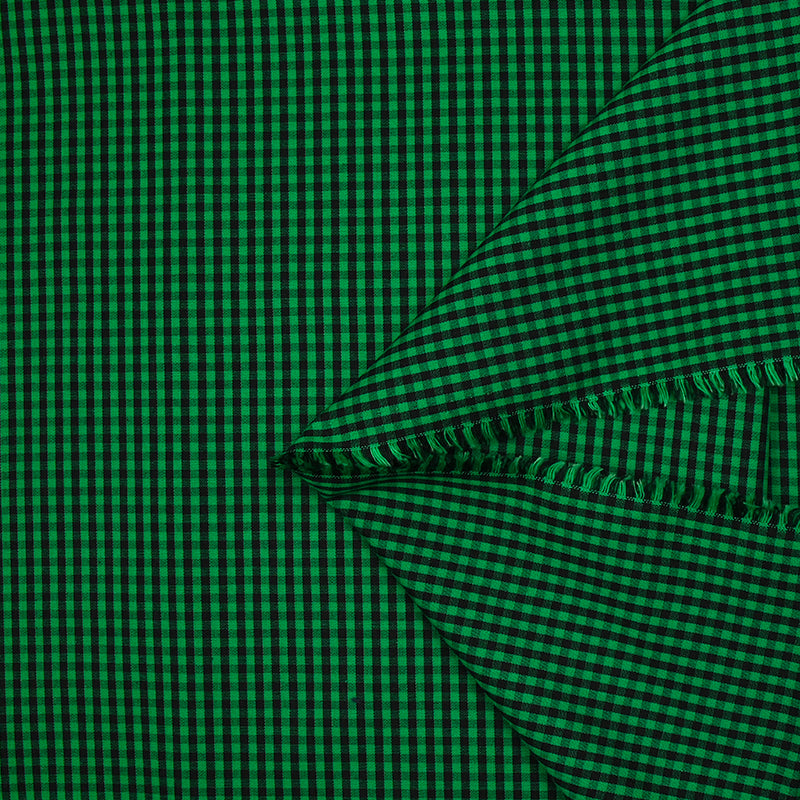 Coton chemise tissé teint Paul carreaux noirs fond vert
