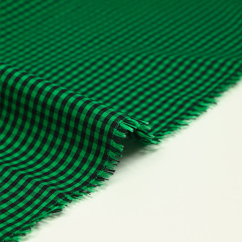 Coton chemise tissé teint Paul carreaux noirs fond vert