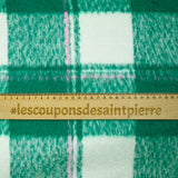 Laine mélangée peignée à carreaux vert prairie et rose fond blanc