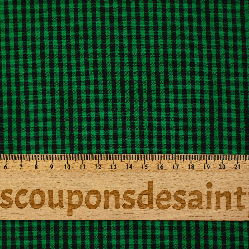 Coton chemise tissé teint Paul carreaux noirs fond vert