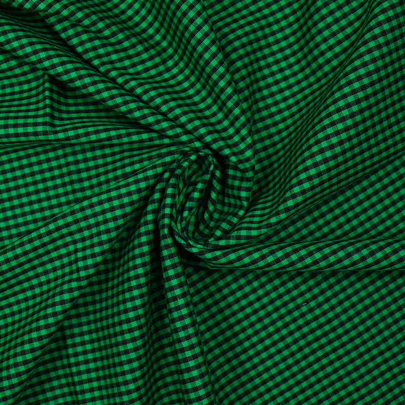 Coton chemise tissé teint Paul carreaux noirs fond vert