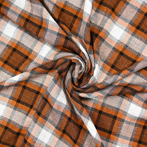 Crêpe polyviscose tissé teint carreaux blanc et orange brûlé