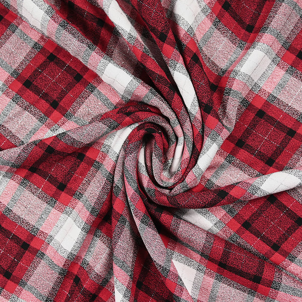 Crêpe polyviscose tissé teint carreaux blanc et rouge