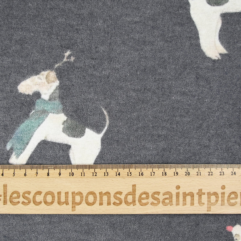 Coton gratté chien anglais de Noël fond gris