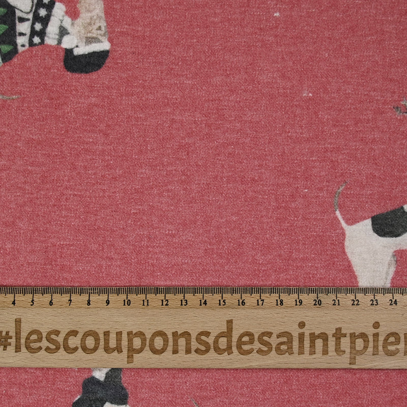 Coton gratté chien anglais de Noël fond rouge