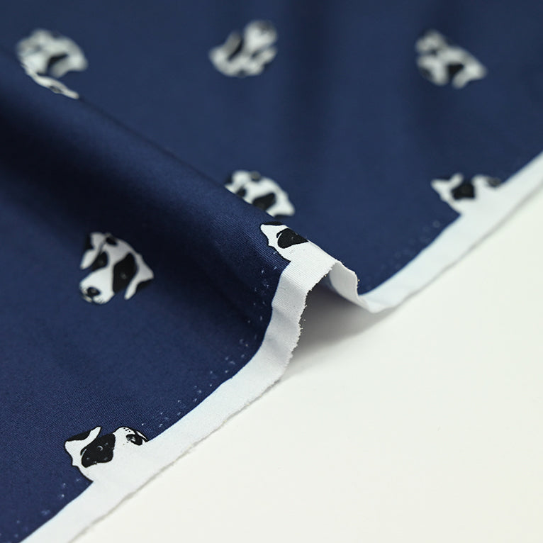 Cotton printed head dog black and white navy blue background