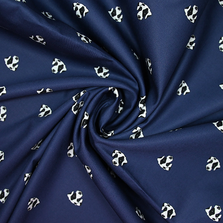 Cotton printed head dog black and white navy blue background