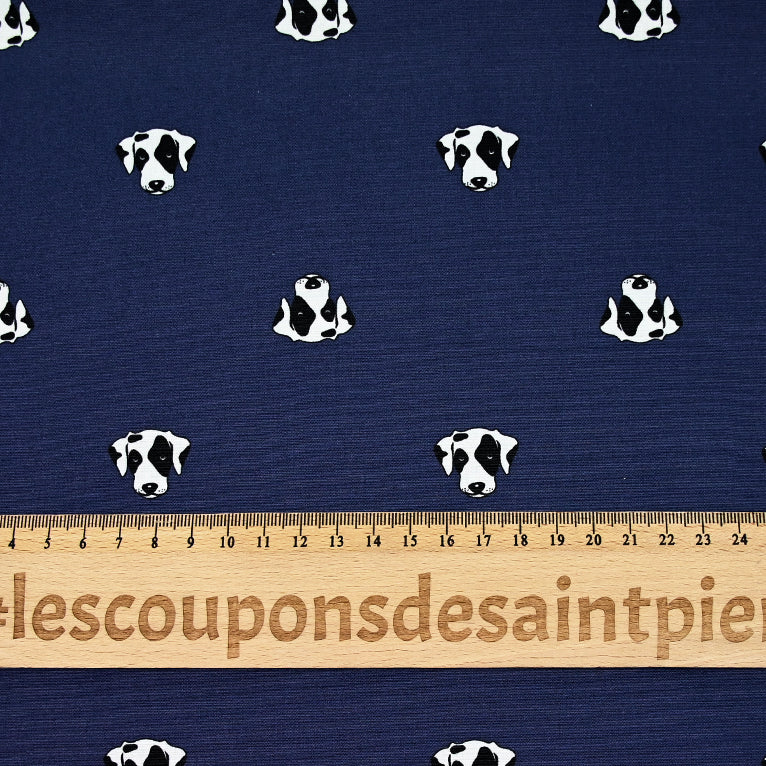 Cotton printed head dog black and white navy blue background