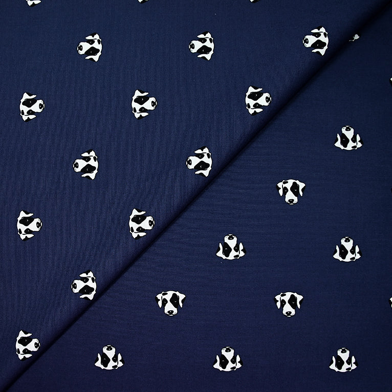 Cotton printed head dog black and white navy blue background