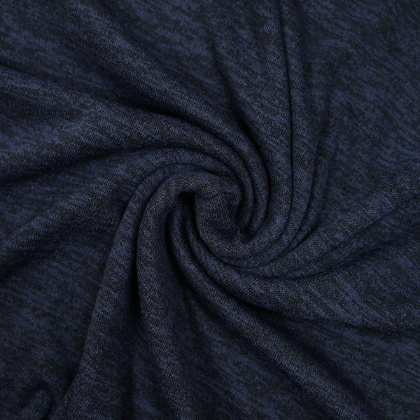 Maille chinée polyester noir fond bleu marine