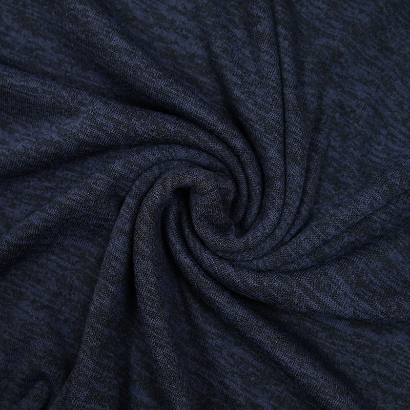 Maille chinée polyester noir fond bleu marine