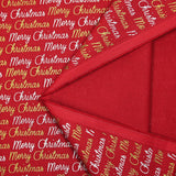 Popelina de algodón estampada con Feliz Navidad en dorado y plateado sobre fondo rojo