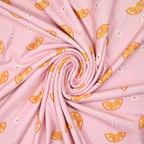 Tissu Maillot de bain recyclé UPF50 imprimé numérique clémentine fond rose