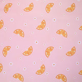 Tissu Maillot de bain recyclé UPF50 imprimé numérique clémentine fond rose