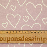 Flanelle imprimée cœurs fond mauve
