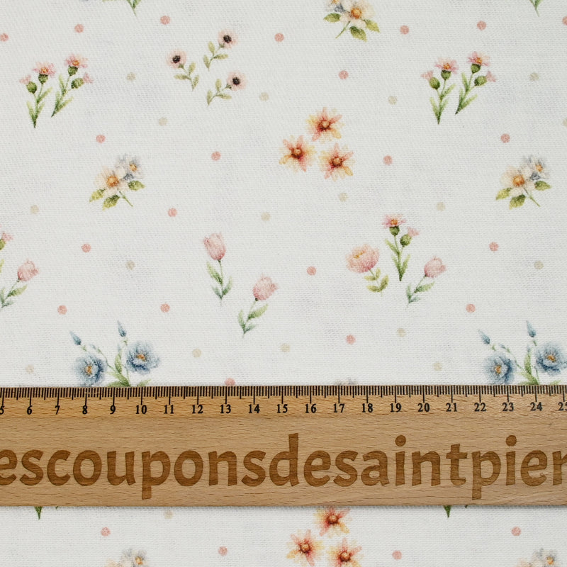 Coton imprimé champêtre et pois fond écru