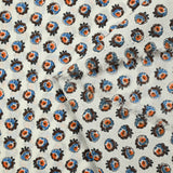 Popeline de coton imprimée fleur bleue fond blanc