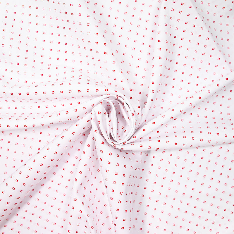 Coton imprimé signe géométrique rouge fond blanc