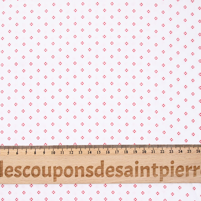 Coton imprimé signe géométrique rouge fond blanc