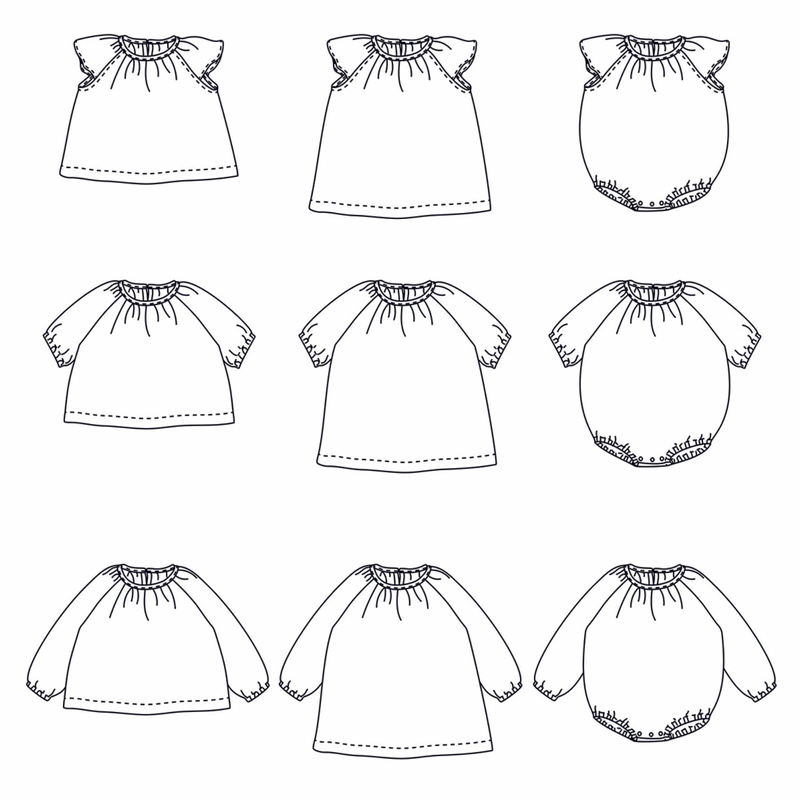 Patron de Couture Enfant blouse, robe et barboteuse bébé HANOÏ 3-12 ANS 1 mois à 4 ans